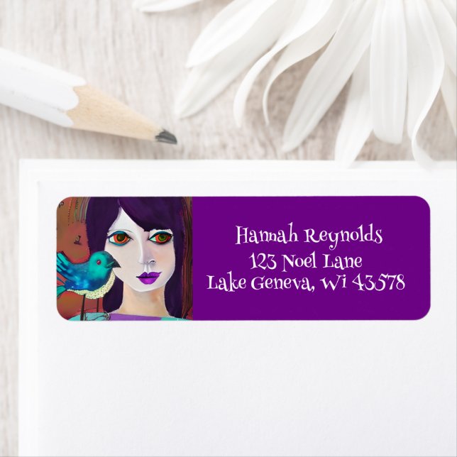 Abstrakte Girl and Bird Lila und Aquamarin (Insitu)