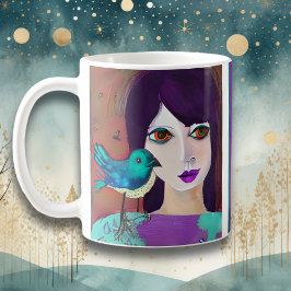 Abstrakte Girl & Bird Lila und Aquamarin Personali Kaffeetasse