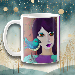 Abstrakte Girl & Bird Lila und Aquamarin Personali Kaffeetasse