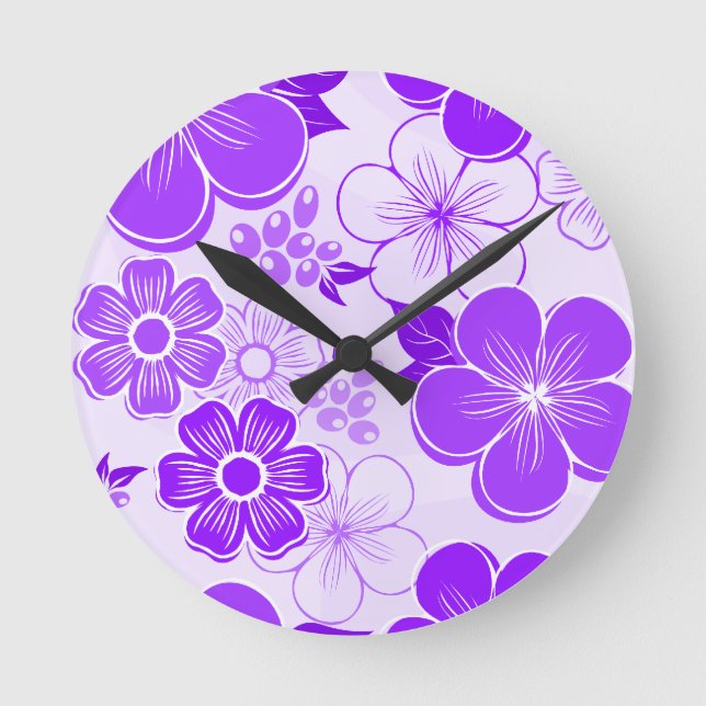 Abstrakte girly lila Blumen Runde Wanduhr (Vorderseite)