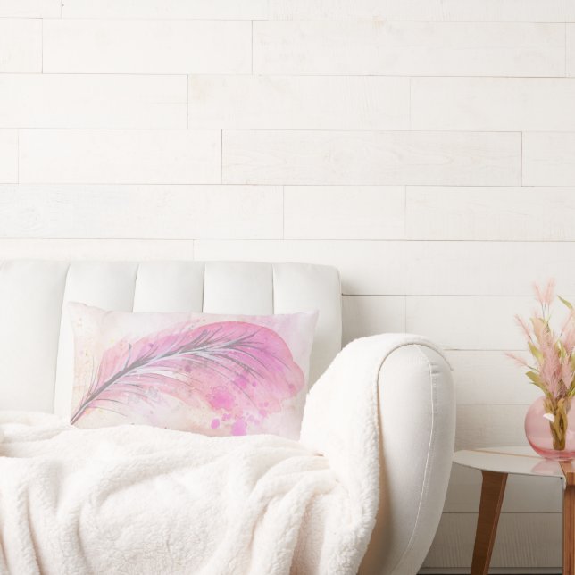 Abstrakte Girly Pink Wasserfarbenfeder mit Name Lendenkissen (Liege)