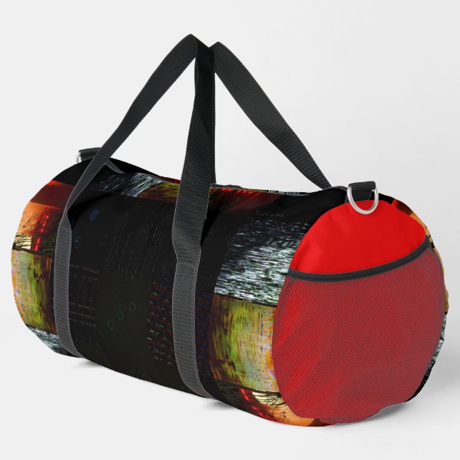 Abstrakte Glitch-Art-Digitale Verzerrung Gitter Duffle Bag (Rechte Ecke)