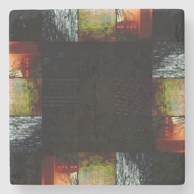 Abstrakte Glitch-Art-Digitale Verzerrung Gitter Steinuntersetzer (Vorderseite)