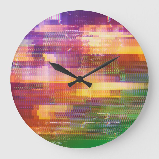 Abstrakte Glitch: Textur des Prüffelds Große Wanduhr (Vorderseite)