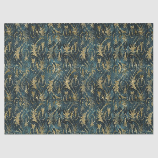 Abstrakte Gold-Blätter auf Green Decoupage Seidenpapier (Vorderseite)