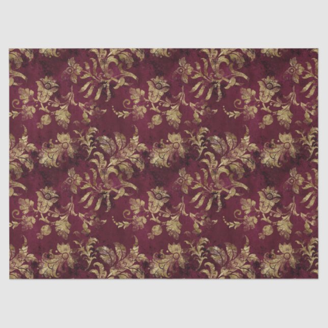 Abstrakte Gold-Blume auf Red Decoupage Seidenpapier (Vorderseite)