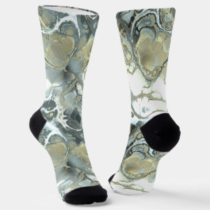 Abstrakte Gold- und graue Marmorstein-Flüssigkeits Socken