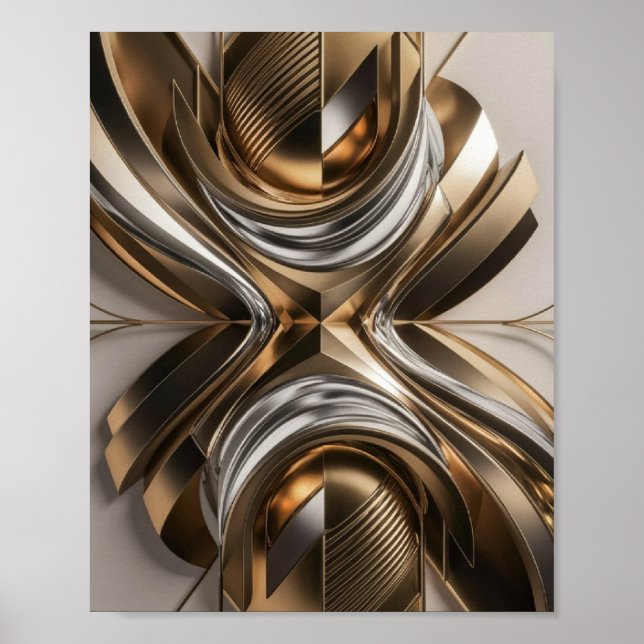 Abstrakte Gold- und Silberskulptur Poster (Vorne)