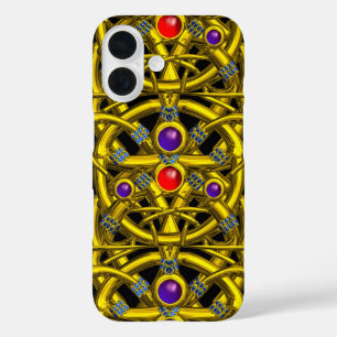 ABSTRAKTE GOLD-ZELLTIKKNOTEN MIT FARBEN GEMSTONS iPhone 16 HÜLLE