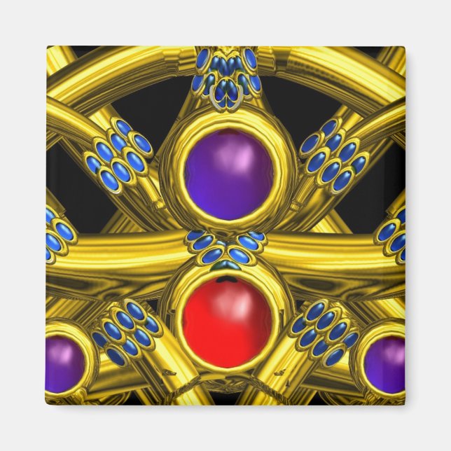 ABSTRAKTE GOLD-ZELLTIKKNOTEN MIT FARBEN GEMSTONS MAGNET (Vorne)