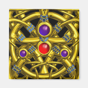 ABSTRAKTE GOLD-ZELLTIKKNOTEN MIT FARBEN GEMSTONS MAGNET