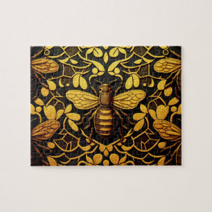 Abstrakte Goldbiene. Goldenes Blumeninsektenmuster Puzzle