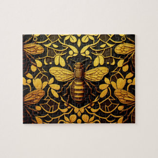 Abstrakte Goldbiene. Goldenes Blumeninsektenmuster Puzzle