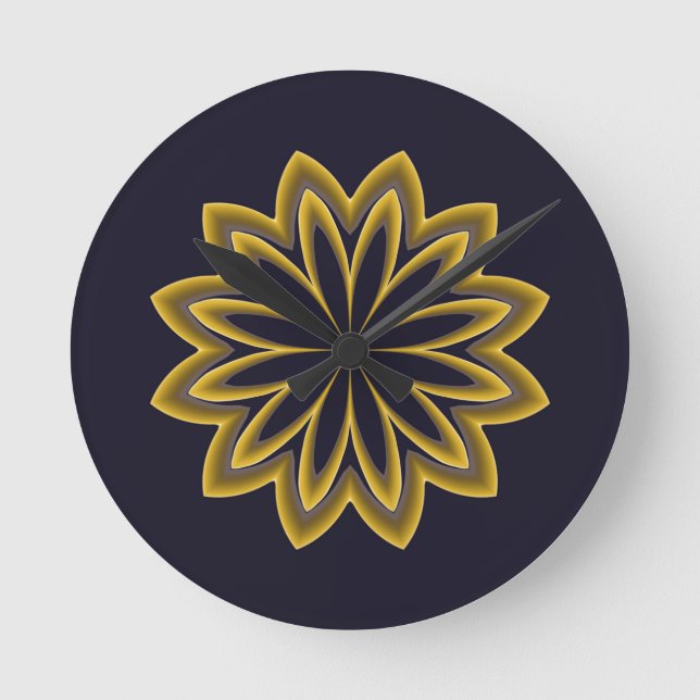 Abstrakte Goldene Blume Runde Wanduhr (Vorderseite)