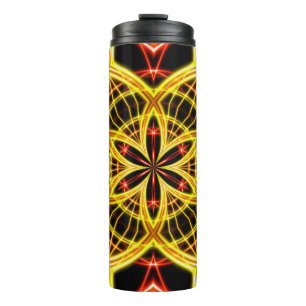 Abstrakte goldene Bühne. Thermosbecher