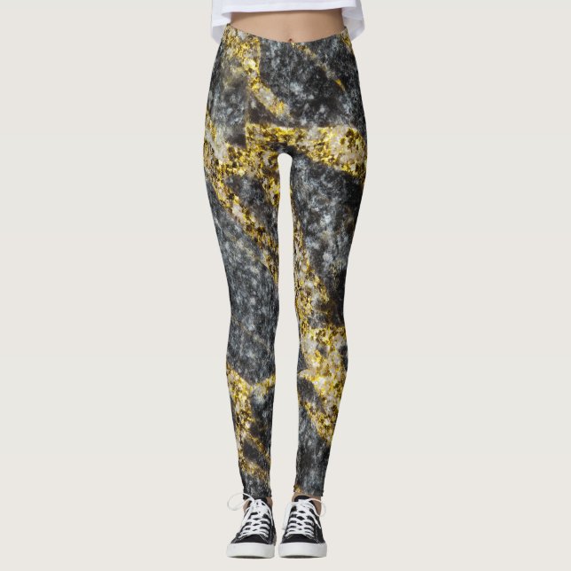 Abstrakte goldene Glitzern-Felsstruktur Leggings (Vorderseite)