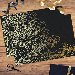 Abstrakte Goldene Linie Kunst-Doodles auf Schwarz Seidenpapier