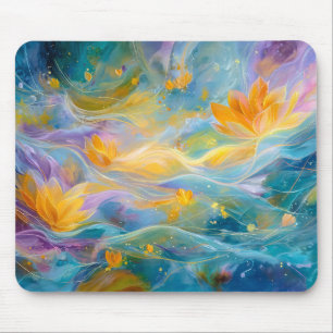 Abstrakte goldene Lotus-Schwimmblumen Mousepad