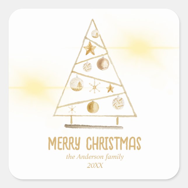 Abstrakte Goldene Ornamente Bäume Frohe Weihnachte Quadratischer Aufkleber (Vorderseite)