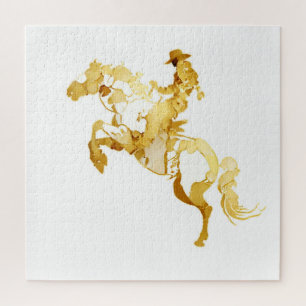 Abstrakte goldene Pferd und Reiter Puzzle