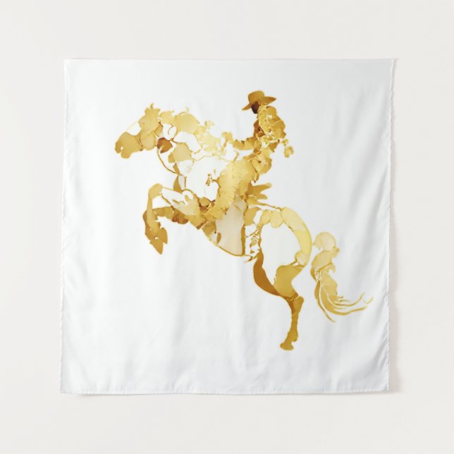 Abstrakte goldene Pferd und Reiter Wandteppich (Vorderseite)