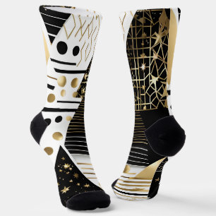 abstrakte goldene und schwarze Dreiecks-Socken Socken