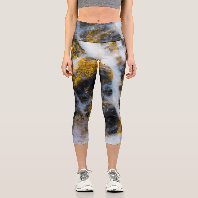 Abstrakte goldfarbene Linien Felsstruktur Capri Leggings (Vorderseite)