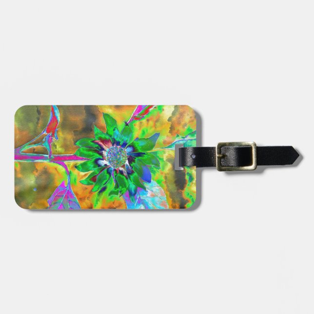 Abstrakte goldgrüne Sonnenblume | Retrofunky Gepäckanhänger (Vorderseite horizontal)