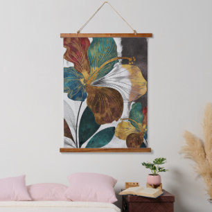 Abstrakte Goldlinie Blumenkunst mit fetten Petalen Wandteppich Mit Holzrahmen