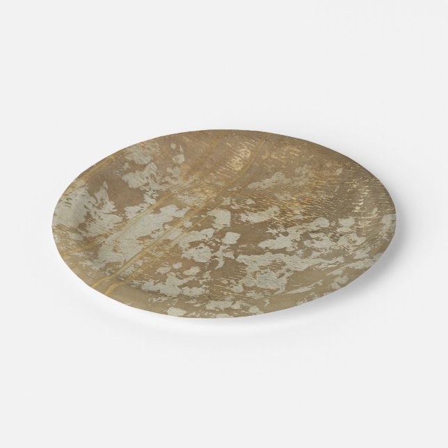 Abstrakte Goldmalerei mit silbernen Tupfen Pappteller (Schrägansicht)