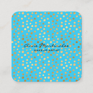 Abstrakte Goldpolka-Punkte auf blau  Quadratische Visitenkarte