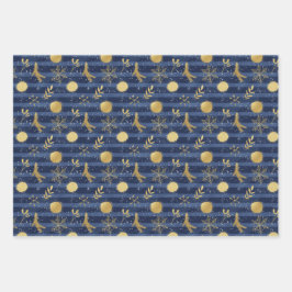 Abstrakte Goldschneeflockenbrille Blaue Geschenkpapier Set