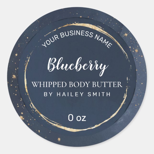 Abstrakte Goldstaub-Navy-Blauer Butterblende Runder Aufkleber (Vorderseite)