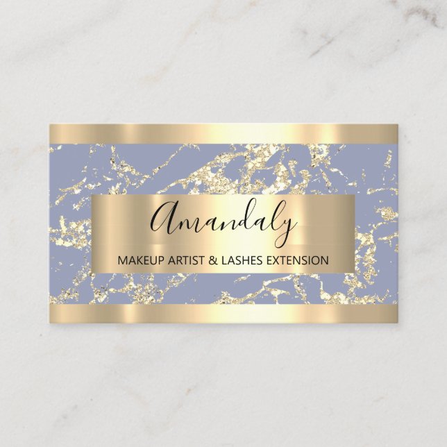 Abstrakte Goldstriche Rahmen Marmor Smoky Blau Visitenkarte (Vorderseite)