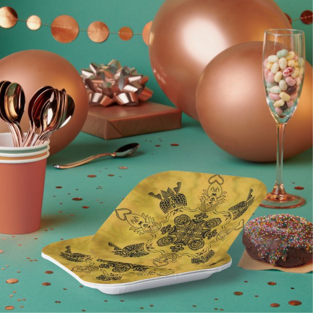 Abstrakte Goth Tribal Line Zeichnend Wiederholungs Pappteller (Multi)