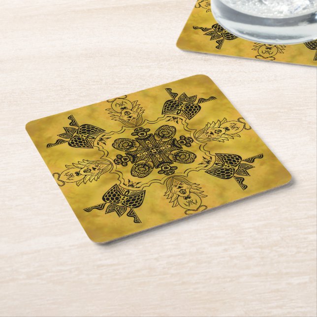 Abstrakte Goth Tribal Line Zeichnend Wiederholungs Rechteckiger Pappuntersetzer (angewinkelt)