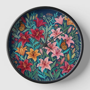 Abstrakte Gouache-Lilien-Monarch-Uhren Kunst Uhr