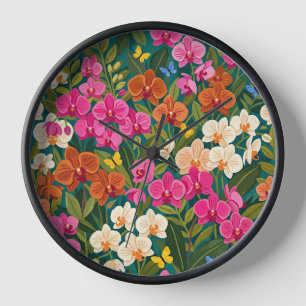 Abstrakte Gouache-Orchideen-Schmetterlinge-Kunst-U Uhr