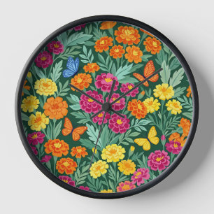 Abstrakte Gouache-Ringelblumen-Schmetterlinge-Kuns Uhr