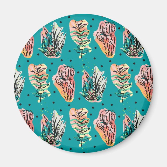 Abstrakte grafische Kaktus Sukkulentmuster Magnet (Vorne)