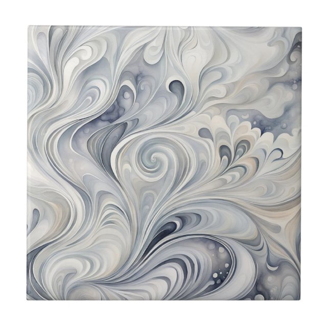 Abstrakte graue Blätter 2 Keramiken Tile Fliese (Vorderseite)