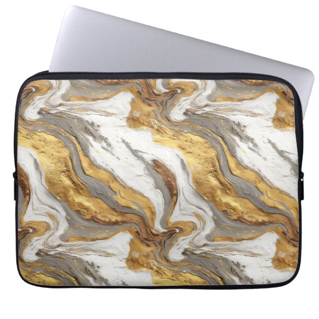 Abstrakte graue Marmortextur mit fließendem Gold Laptopschutzhülle (Vorderseite)