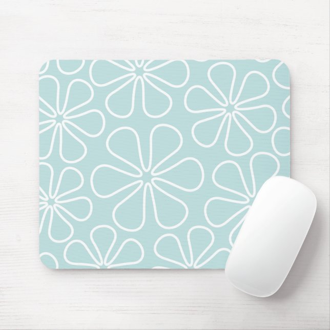 Abstrakte große Blume Weiß auf Enteneier blau Mousepad (Mit Mouse)