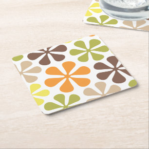 Abstrakte große Blumen-Retro Farben Rechteckiger Pappuntersetzer