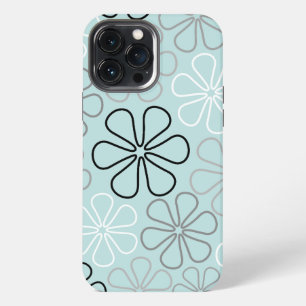 Abstrakte große Blumenumrisse BWG + Enteneiblau iPhone 13 Pro Max Hülle
