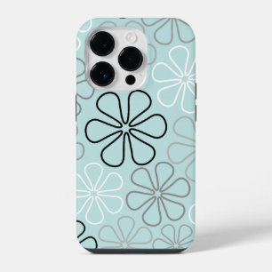 Abstrakte große Blumenumrisse BWG + Enteneiblau iPhone 14 Pro Hülle