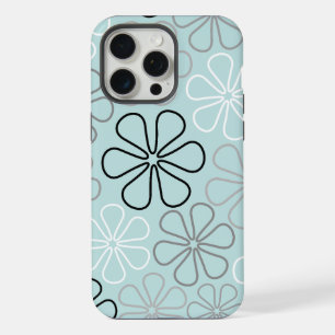 Abstrakte große Blumenumrisse BWG + Enteneiblau iPhone 15 Pro Max Hülle
