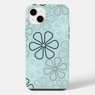Abstrakte große Blumenumrisse BWG + Enteneiblau iPhone 14 Plus Hülle