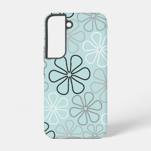 Abstrakte große Blumenumrisse BWG + Enteneiblau Samsung Galaxy Hülle
