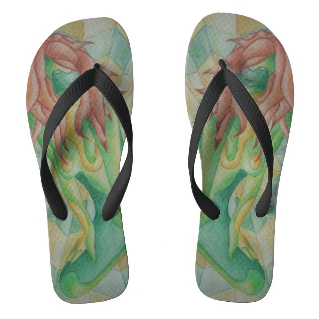 abstrakte Grün-Dame, die Kunst posiert Flip Flops (Fußbett)